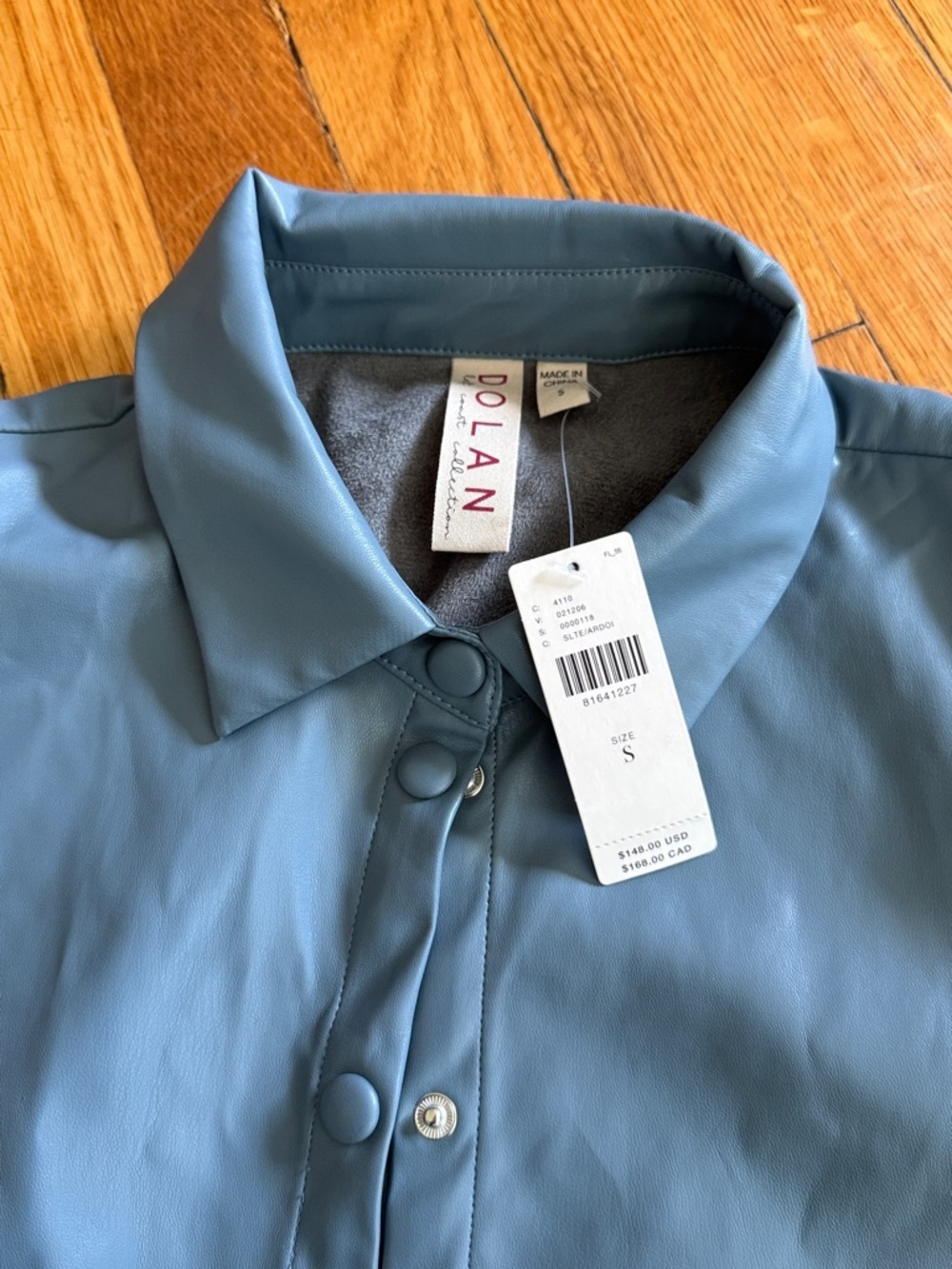 NWT Anthropologie Dolan left coast Puff Sleeve Faux Leather Blouse blue Size S - Picture 3 of 5